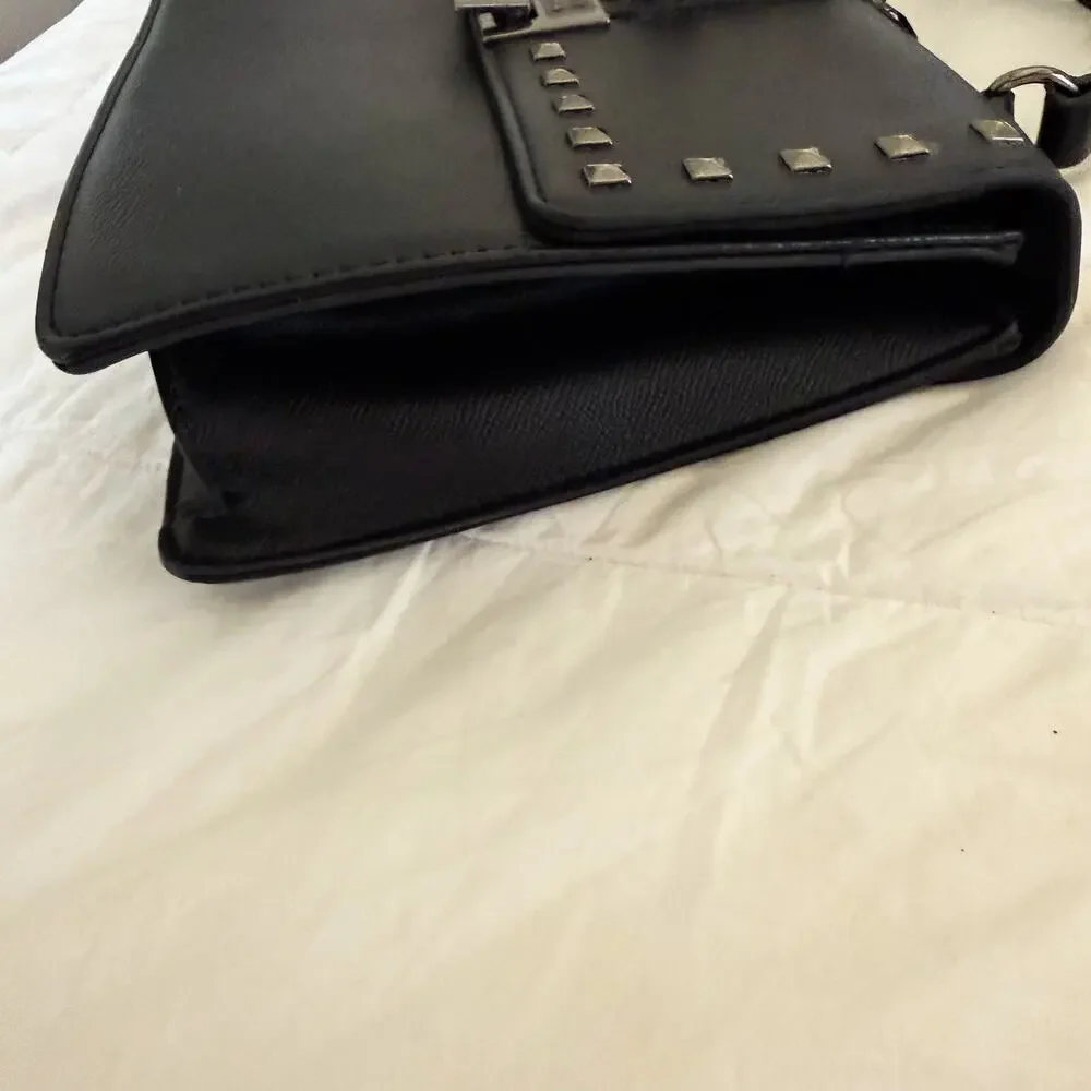 Badgley Mischka Black Studded Top Handle Satchel Chain Detail Bag